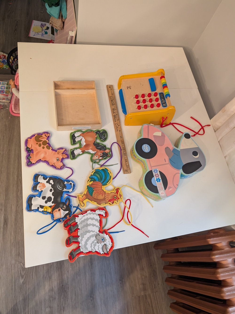 Wooden Farm Animal Lacing Toys and Activity Car Puzzle - Djeco - Kids Toys Hape
